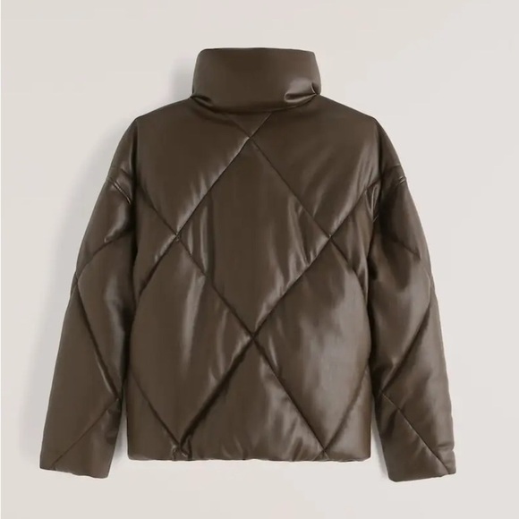 Abercrombie & Fitch Oversized Vegan Leather Brown Quilted Puffer Jacket Medium - Picture 2 of 13